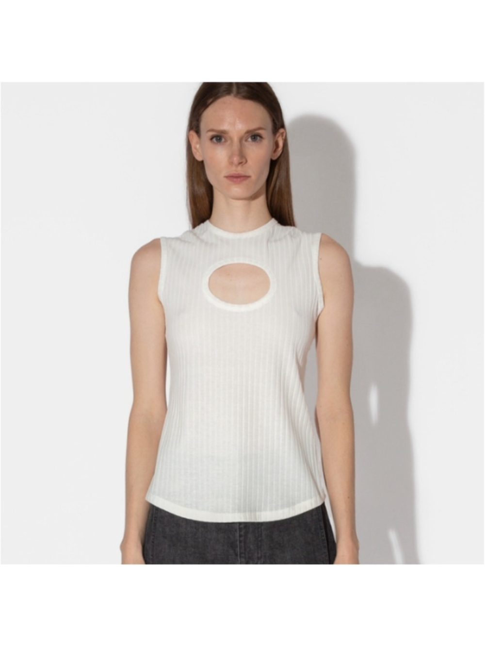Nomia NYC Sz L Designer Cutout Circle Top In Ivory New Without Tag